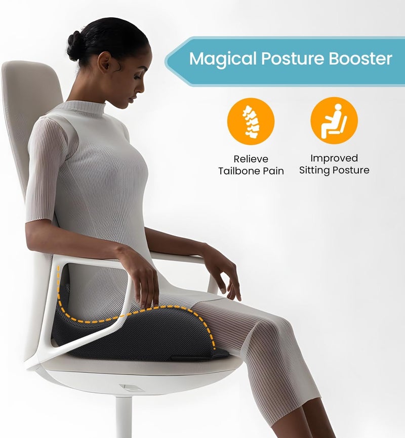 A-Pce Extra Large Memory Seat Cushion for Office Chair Pressure Relief Sciatica & Tailbone Pain Relief Memory Foam Firm Coccyx Pad for Long Sitting, for Office Chair, Gaming Chair and Car Seat, Black - Image 4